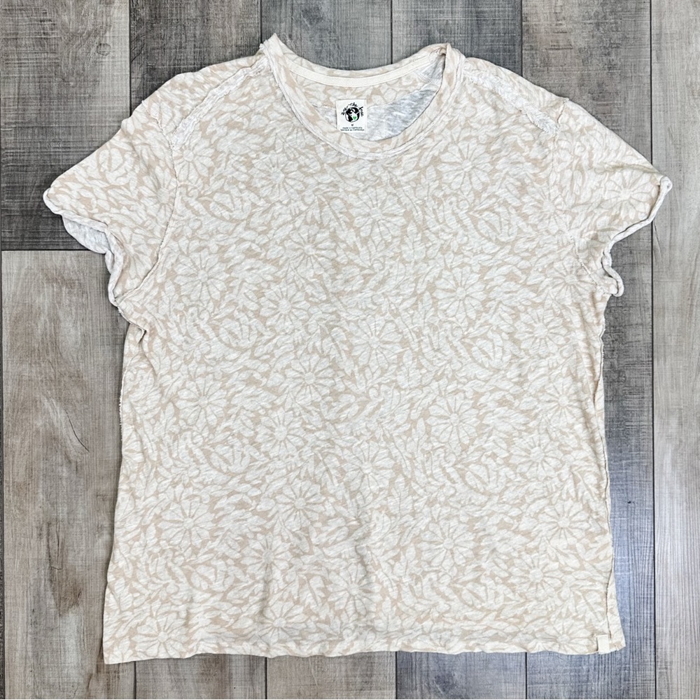 Free People peach cream floral short sleeve tee